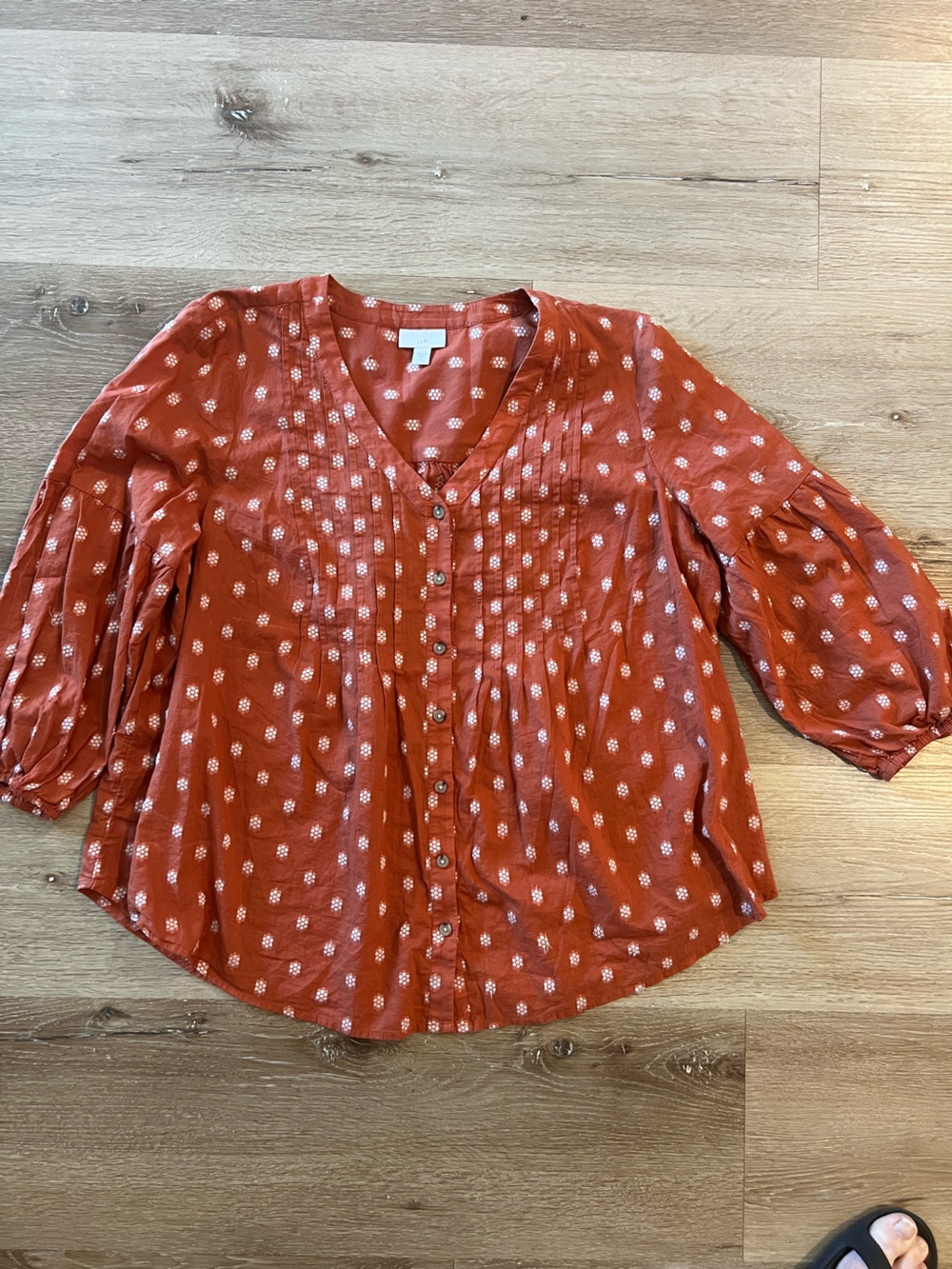 J. Jill Rust Red Floral Embroidered Top